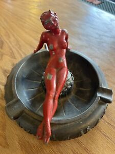 1934 Vintage Overman Cushion Tire Car Advertising Ashtray Sitting Red She Devil