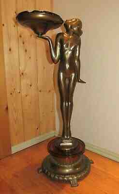 Vintage Art Deco Nude Lady Figural Floor Ashtray Stand 30