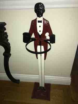 ANTIQUE USA TOBACCO CAST IRON BLACK BUTLER MAN SMOKING ART ASHTRAY STAND TRAY NJ