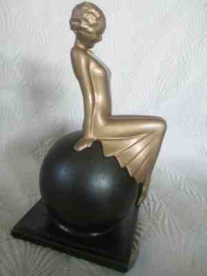 VINTAGE ART DECO GREIST FRANKART LADY FIGURAL GLOBE ASHTRAY CIGARETTE HOLDER