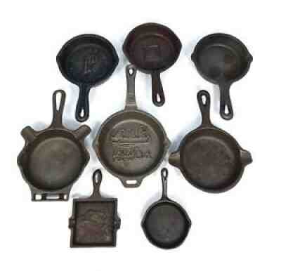 Vintage Cast Iron Mini Skillet Ashtray Lot Of 8 Wagner Ware Griswold Lodge