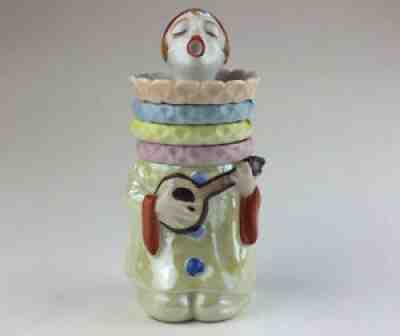 Vintage Lusterware Figural Clown Playing Banjo Cigarette Holder Stacking Ashtray