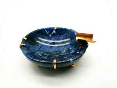 Antique Imperial Russian Cigarette Natural Lapis Lazuli 56 Gold 14K Ashtray Bowl