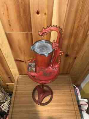 Antique Cast Iron Hotel Red Dragon Scroll Art Deco Smoke Stand Ashtray VTG