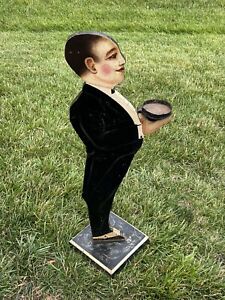 Vintage Butler Ashtray Stand Painted Wood Folk Art Tobacco Display 36”