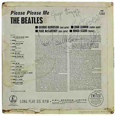 Beatles 4 Lennon, McCartney, Harrison & Starr Signed Parlaphone Album Cover BAS