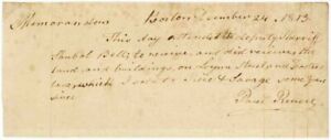 Paul Revere signed Memorandum dated 1813 - Exceptional Autograph of the Midnight