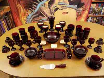 NEW IN BOX - 120 Pieces! - AVON 1876 Cape Cod Dinnerware, Ruby Red Glass - Rare!