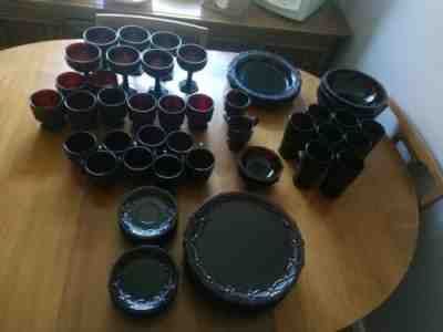 67 Piece Set of Avon Ruby Red Dishes Plates Glasses Sugar Creamer bowls saucers