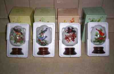 AVON "Four Season" Porcelain Eggs~Birds ~ 1984~4 with Stands ~ EASTER EGGS NIB