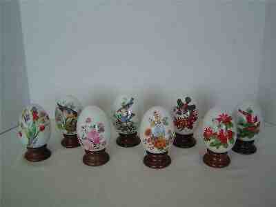 8 Avon FOUR (4) SEASONS PORCELAIN EGGS of BIRDS & FLOWERS With STANDS Excellent