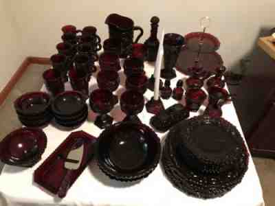 Vintage Avon 1876 Cape Cod Ruby Red Glass Collection- 63 Piece Set