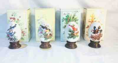 Avon Four Season Porcelain Eggs Collectibles Set of 4 with Stands Birds NOS BOX