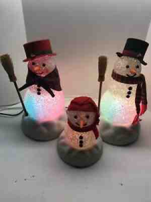 Vintage Avon Chilly Sam, Samantha, And Kid Light-Up Snowmen W/ Boxes Tested Work