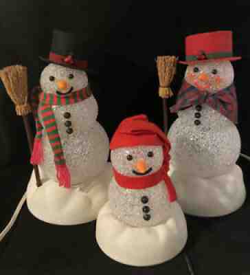 Vintage Avon Chilly Sam, Samantha, And Kid Light-Up Snowmen with Boxes