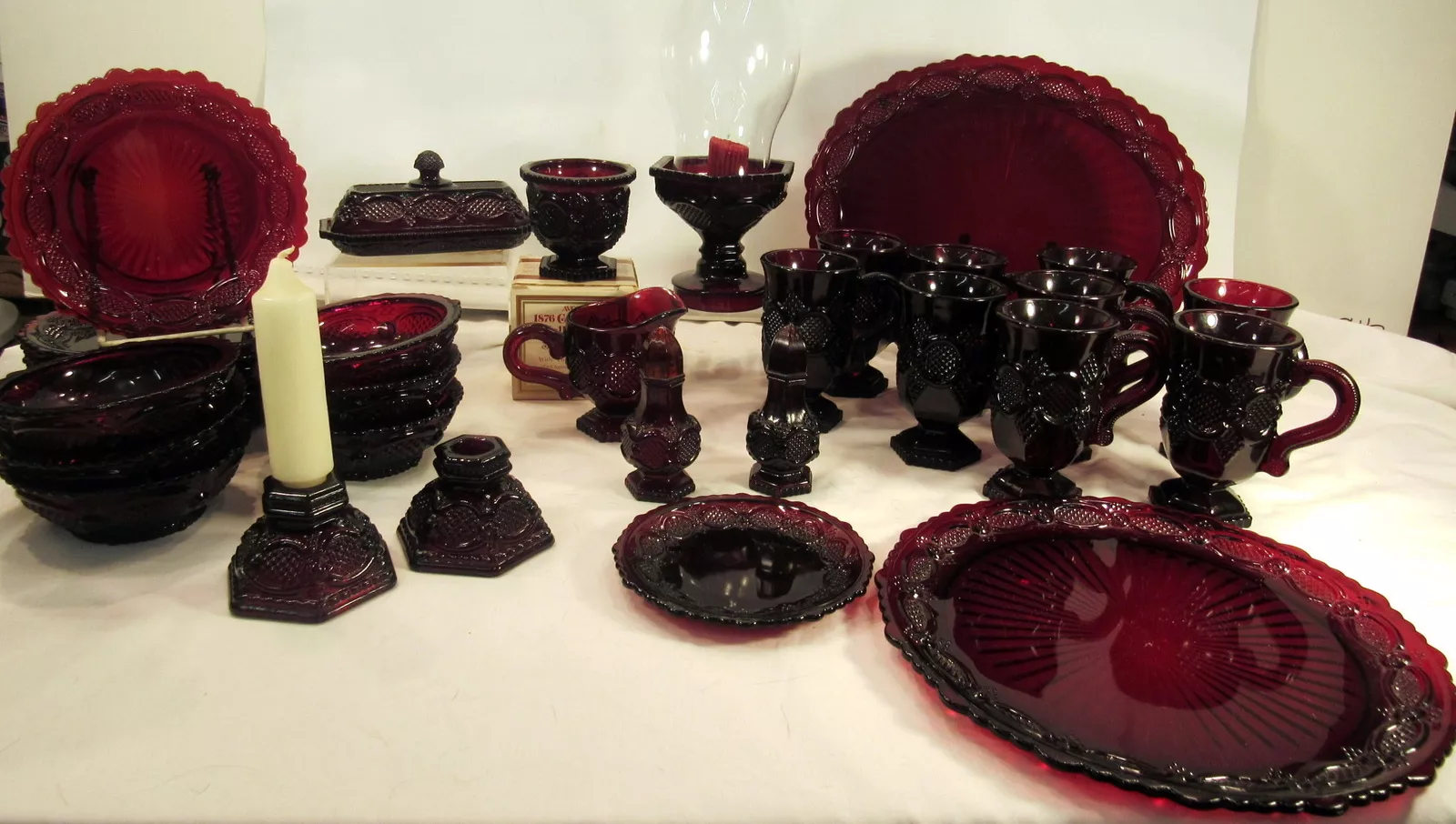 VINTAGE AVON RUBY RED CAPE COD COLLECTION DISHES & SERVING PCS LOT OF 34 (87579)