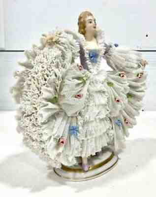 1950s Franz Witter Dresden Lace Lady Dancing-White Lacy Dress Germany Figurine