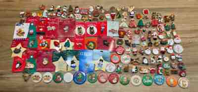 Huge Lot of 140 Hallmark Christmas Pins Russ Avon Santa Snowman Barbie Button