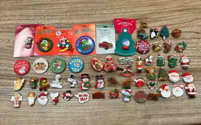 Huge Lot of 55 Hallmark Christmas Pins Russ Avon Santa Snowman Barbie Button