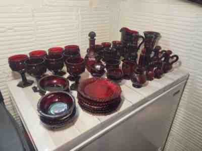 Vintage Avon Cape Cod 1876 Ruby Red Set Dish Wine Cups/ Charisma Cologne Etc..