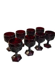 Set of 8 Avon 1876 Cape Cod Ruby Red Glass Wine Goblets Glasses 6”