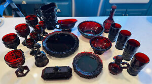 Avon Vintage 1876 Cape Cod Collection Ruby Red Glass Dishes Lot of 72 pieces