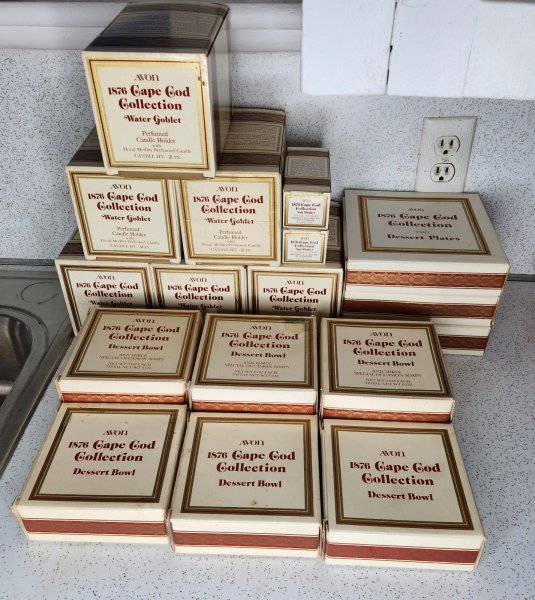 Vtg Avon 1876 Cape Cod Glass Dinnerware Dark Ruby Red 35 Pcs NOS Lot Plates Cups