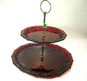 AVON 1876 Ruby Red Cape Cod Collection Two Tiered Sandwich Tray
