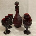 Vintage AVON CAPE COD COLLECTION RUBY RED DECANTER WITH SET OF SIX GOBLETS 1876