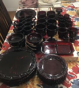 AVON 1876 Cape Cod RUBY RED 60 Piece Collection W/ 6 Dish Storage Containers