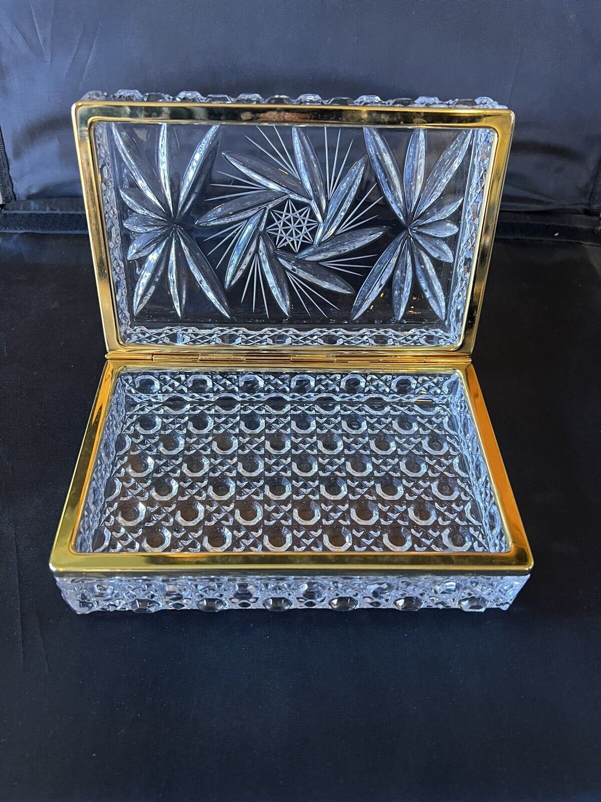 Vintage Baccarat Style Lead Cut Crystal Jewelry Trinket Casket Box 7"