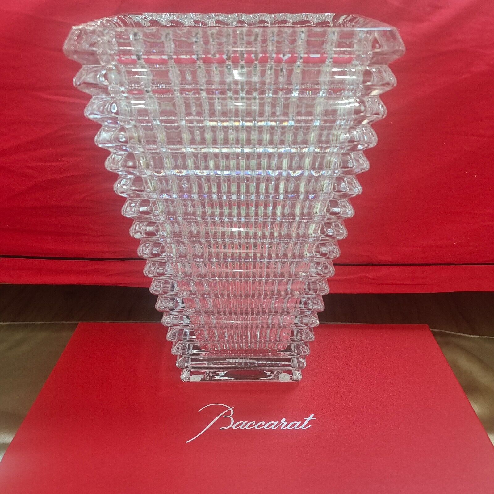 Baccarat Eye Rectangular Shape Large Size Vase With Original Box & Accessories