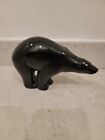 Signed Baccarat France Crystal Noir Black Polar Bear Art Glass Figurine