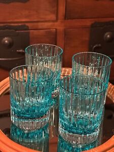 Baccarat Harmonie double old fashion Turquoise Crystal tumbler, set of 4 NWOB