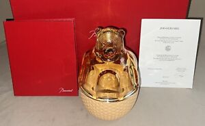 Baccarat French Crystal Art Glass Amber Zoo Bear Sculpture Figure Box Container