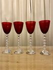 4 Baccarat Vega Fortissimo Tall Ruby Rhine Wine Red Crystal Glasses w Box France