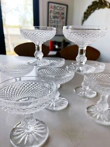 RARE - Set 8 Antique Old Baccarat Crystal 1890 Diamant Bizo Champagne Coupes
