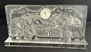 MINT! STUNNING BACCARAT CRYSTAL ELEPHANT CLOCK CLEAR FROSTED -- MADE IN FRANCE
