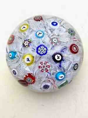 Antique Baccarat Gridel Paperweight with 10 silhouettes 1848 date cane on lace.