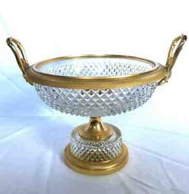 BACCARAT - NEOCLASSICAL FRENCH CUT CRYSTAL & ORMOLU CENTERPIECE COMPOTE