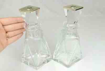 Art Deco 14K Solid Yellow Gold Baccarat Crystal Perfume Vanity Bottles Large Set