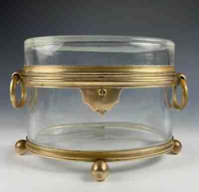 Antique French Baccarat Sugar Casket, Box, Jewelry Box 6" x 4" Oval, 4.5" Tall