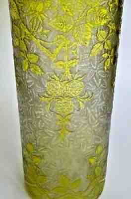 Baccarat Crystal Cameo Acid Vase Antique Yellow French