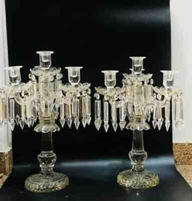 LARGE PAIR OF BACCARAT STYLE CRYSTAL GLASS CANDELABRA LUSTERS NO RESERVE