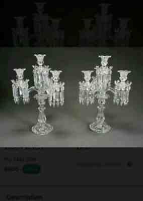 PAIR OF 4 LIGHT SIGNED BACCARAT MEDALLION LUSTERS CANDELABRAS- BEAUTIFUL