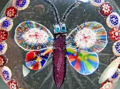 Antique Art Glass Baccarat Paperweight with Butterfly -Part of Collection Listed