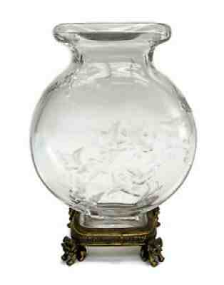 Cristalleries De Baccarat Engraved Glass Chinoserie Footed Vase, circa 1890