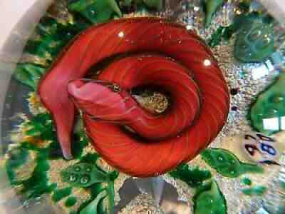 RARE 1970 Baccarat Crystal Snake on Silver Rocks & Leaves Paperweight #10 LIM ED