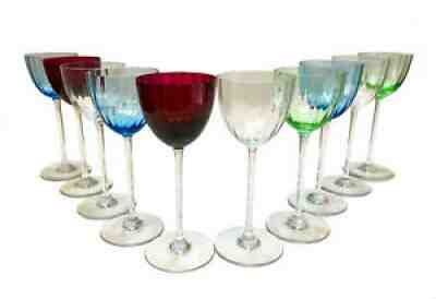 10 Baccarat Glass Wine Goblets Aquarelle Montaigne Optic Clear, Blue, Green, Red