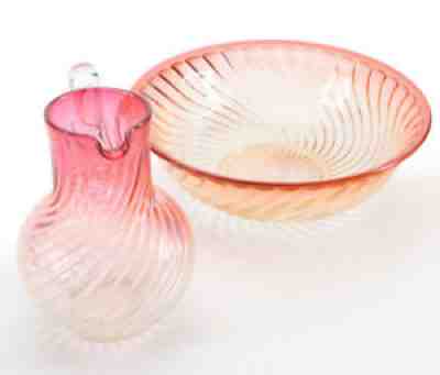 Baccarat Rose Tiente Swirl Antique Pitcher and Wash Basin Bowl